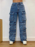 Women's Bling Bling Rhinestone Studded Cargo Denim Jeans
