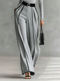 ‌Modern Grey Turtleneck & High Waist Contrast Piping Wide Leg Pants Set‌