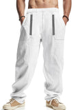 Men's Casual Linen Boho Contrast Color Drawstring Pants
