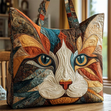 ‌Quilted Cat Face Patchwork Canvas Tote Bag