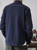 Men's Retro Long Sleeve Stripe Cargo Shirts