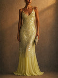 Women Sequin Backless Mermaid Evening Prom Maxi Dress
