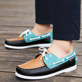 Male's Trendy Faux Leather Contrast Color Lace Up Flats Boat Shoes