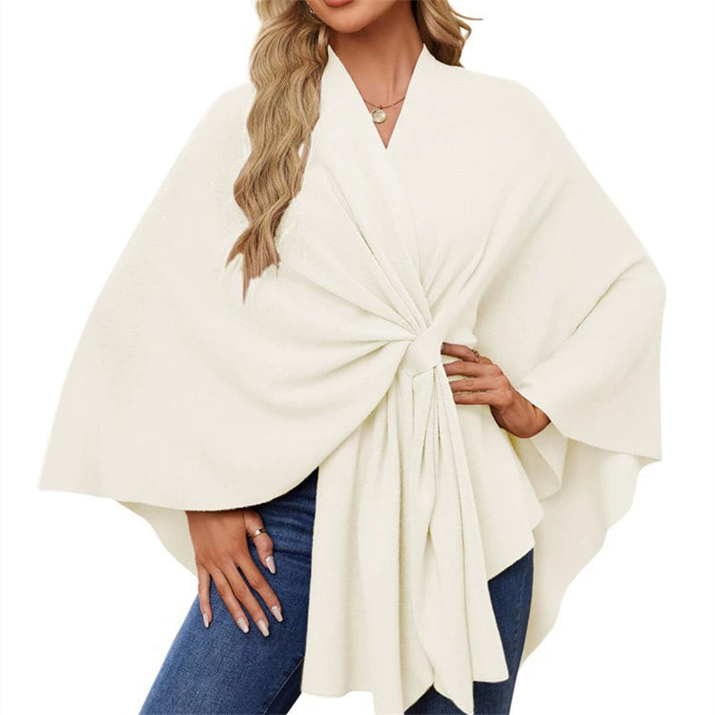 ‌Womens Elegant Cross Front Soft Poncho Sweater Shawl Wrap