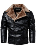 Men's Winter Fleece Lined Zipper Pockets Faux Leather Warm Casual Outerwear Coats