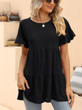 Women's Loose Sweet Style Solid Color Hollow Round Neck Shirts