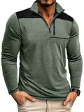 Men's Retro Contrast Color Stand Collar Zipper Pullover Long Sleeve Shirts