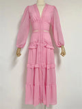 Women's V-Neck Vintage Holiday Ruffled Split Big Hem Dresses