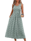 Women's Summer Boho Holiday Style Smocked Geometric Sleeveless Sundress