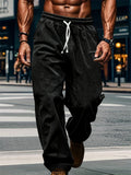 Men's Autumn Corduroy Loose Fit Mid Waist Drawstring Straight Leg Trousers