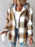 Women's Casual Spring Plaid Hoodie Cardigan with Pockets