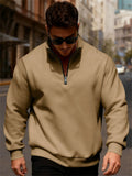Men's Autumn Fleeced Solid Color Half Zipper Stand Collar Sweatshirts