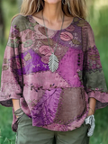 Women's Summer Casual Leaves Printed Round Neck 3/4 Sleeve Shirts