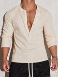 Men's Autumn Waffle-Knit Henley Long Sleeve T-Shirt Casual Daily Wear