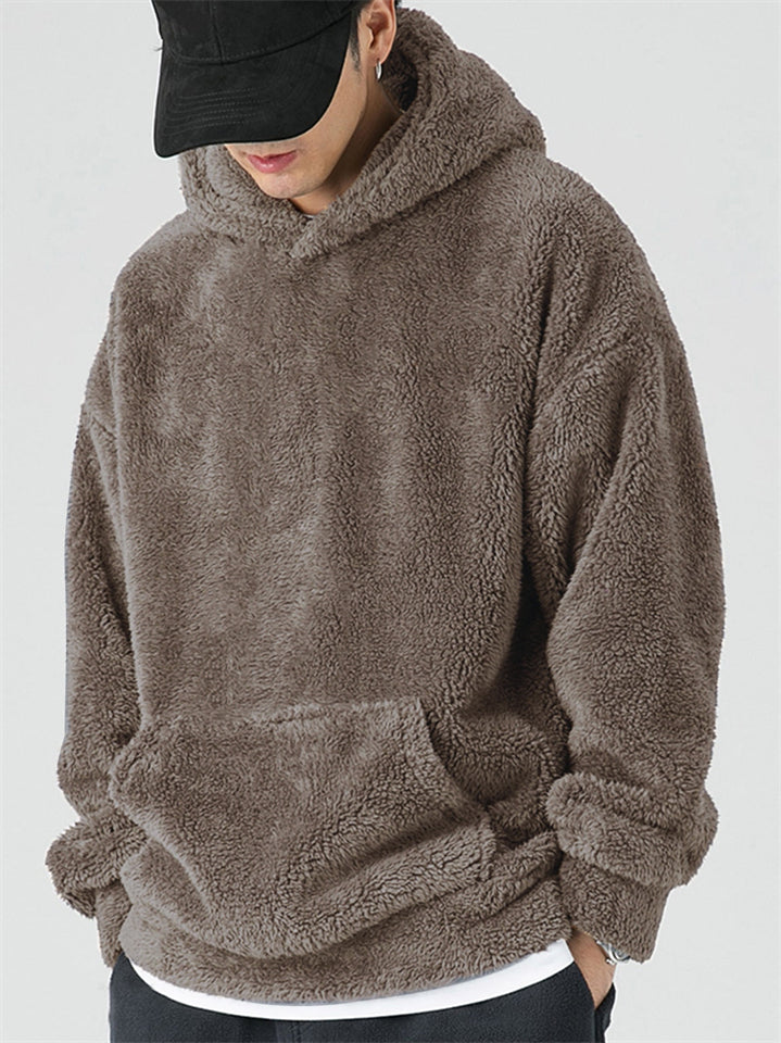 Men's Autumn Coral Fleece Solid Color Long Sleeve Hoodie