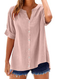 Women's Button Up V Neck Short Sleeve Summer Blouses