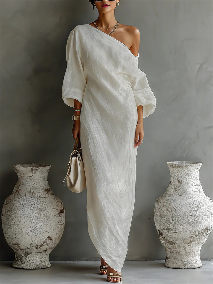 Women's Chic Elegant Off Shoulder Maxi Dress with Bubble Sleeve