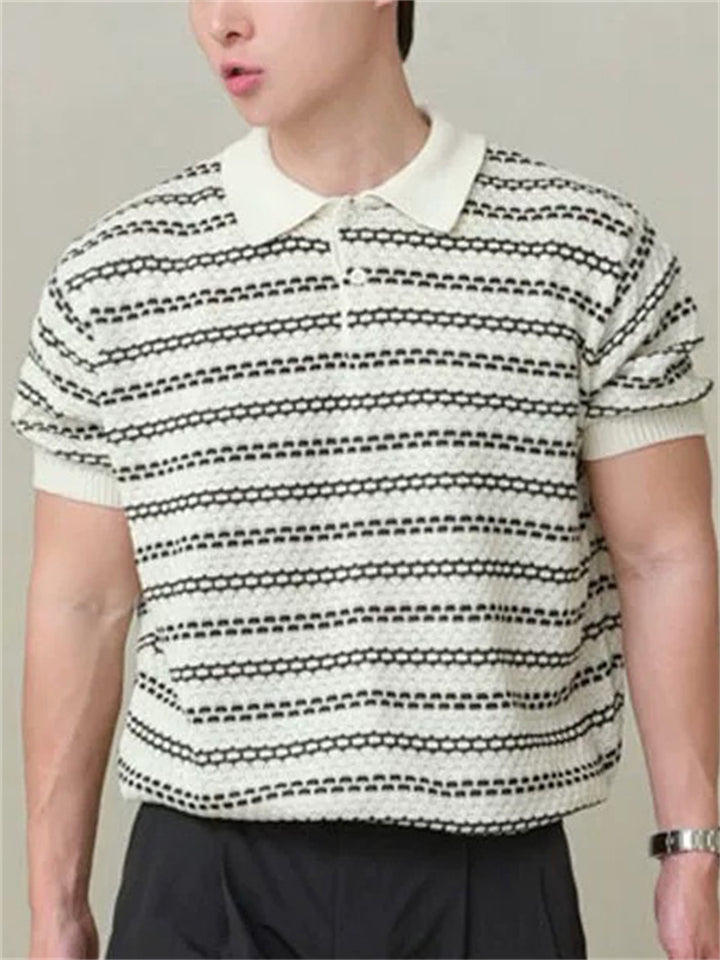 Men's Korean Style Retro Stripe Lapel Short Sleeve Polo Shirts