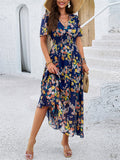 V-Neck Floral Print Holiday Maxi Dresses for Ladies