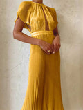 Elegant S‌ummer Yellow Pleated Evening Dress for Women‌