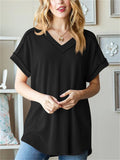 Women's Solid Color Pit Stripe V Neck Long Sleeve Shirts