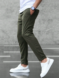 Men Tapered Slim Fit Causal Drawstring Chino Pants