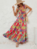 Female Holiday Floral Leaf Print Sleeveless Pleated Dress