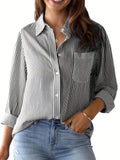Women's Long Sleeve Lapel Stripe Casual Blouse