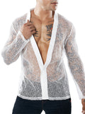 Deep V-neck Transparent Mesh Shirts for Male