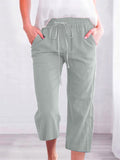 Women's Summer Solid Color Drawstring Straight Capri Pants