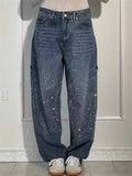 Women's Stylish Straight Wide Leg Bling Bling Denim Pants