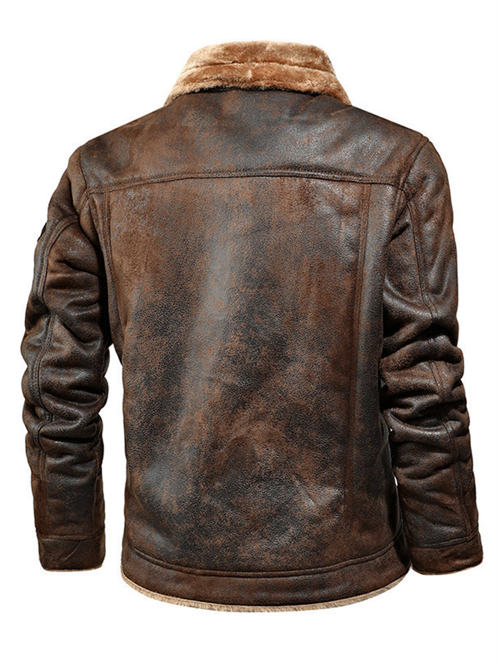 Men's Faux Suede Fleece Lined Warm Coat with Pockets and Patches