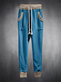 Trendy Contrast Color Drawstring Knitted Casual Pants for Men