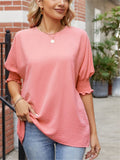 Women's Summer Solid Color Texture Round Neck Half Sleeve Shirt