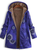Women's Vintage Geometry Printed Fleeced Lining Hooded Coats