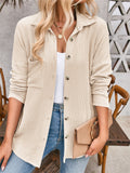 Women's Casual Solid Color Stripe Long Sleeve Button Up Blouse