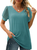 Women's Elegant Mesh Puff Sleeve V-Neck Slim Fit Shirt