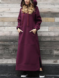 Women's Loose Fleece Solid Color Kangaroo Pocket Hooded Long Sweatshirts