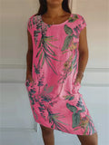 Women's Summer Causal Plants Printed Round Neck Knee Length Dress