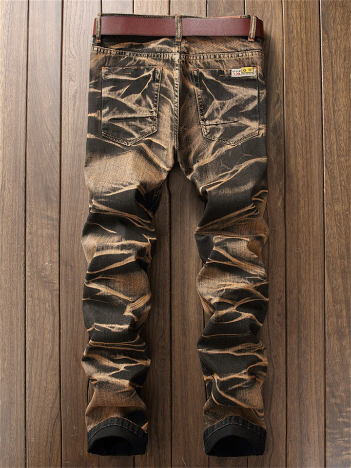 Men's Funky Vintage Distressed Straight Leg Jeans