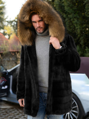 Men's Fashion Warm Faux Fur Hooded Overcoat for Winter