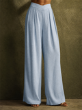 Women High Waist Wide Leg Cross Waist Pleated Chic Trousers