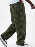 Men Retro Baggy Loose Fit Casual Elastic Waist Corduroy Pants