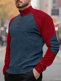 Men's Autumn Color Block Corduroy Pullover Long Sleeve Sweatshirts
