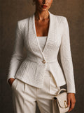 Women Elegant One Button Slim Fit Cable Knit Peplum Blazers