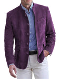 Men's Single Breasted Stand Collar Suede-Like Casual Blazer