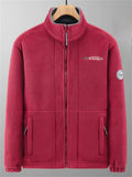Men's Retro Fleeced Thicken Solid Color Zip Up Casual Stand Collar Coat