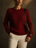 Women Macaron Color Soft Crewneck Pullover Cable Knit Sweaters