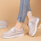 Plush Lined Low-top Canvas Loafers for Women