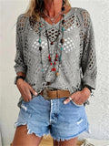 Women's Summer Boho Crochet Hollow Out V Neck Knit Beach Top